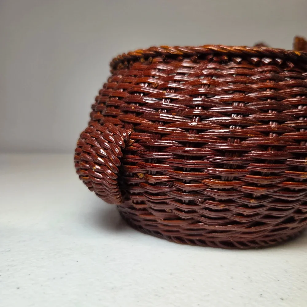 Bunny Rabbit Wicker Basket Easter‎ Plant Pot Holder Dark Brown Woven 7 Inch